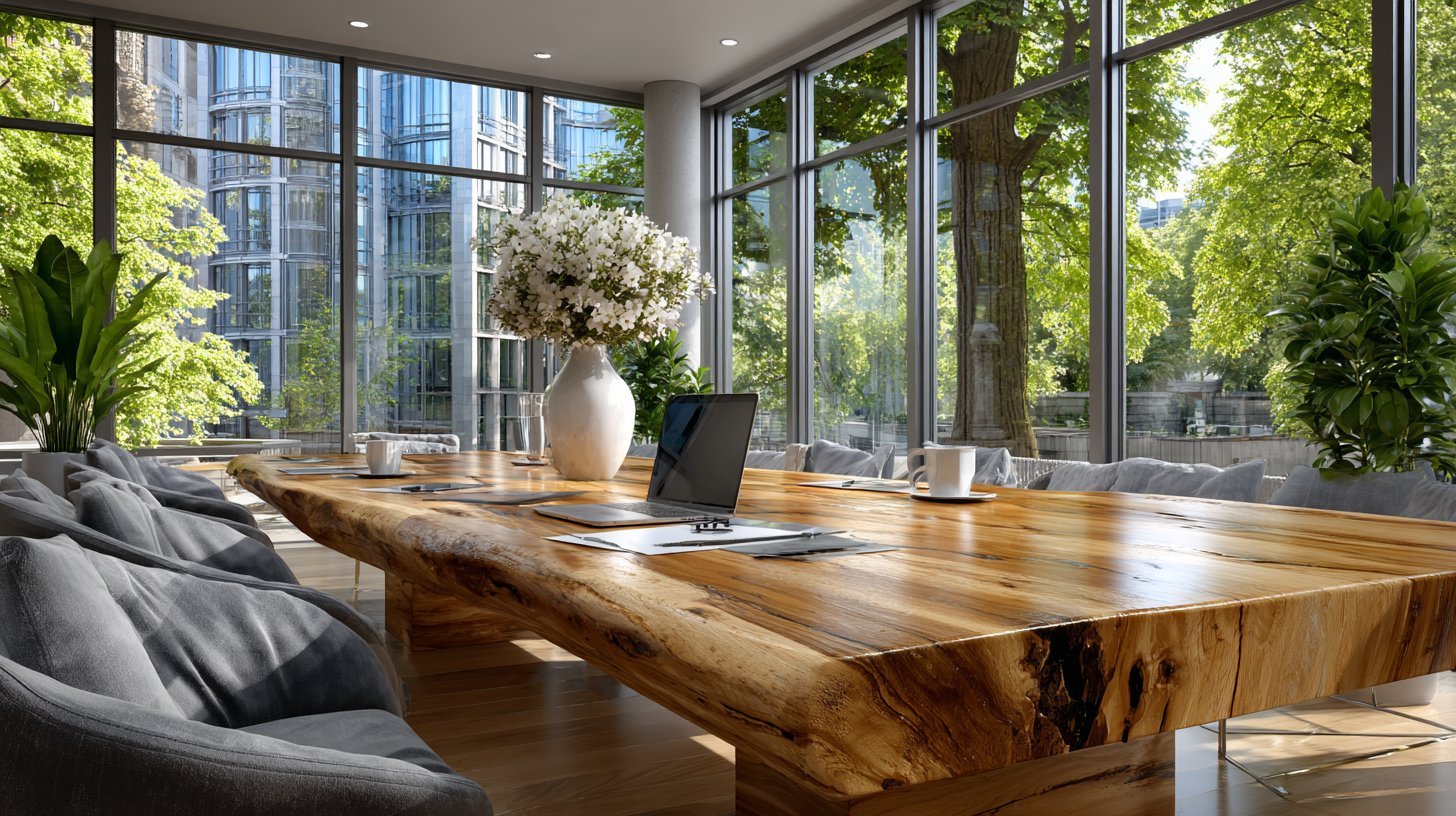 Executive conference table with laptop and documents